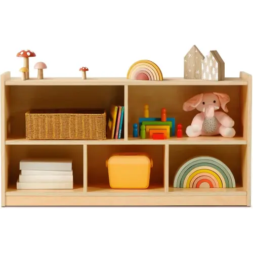 OOOK Montessori Shelf 5-Section Wooden Storage Cabinet, 2-Shelf Toy Organizers and Storage, Kids Classroom Organizer, Playroom, Daycare and Preschool