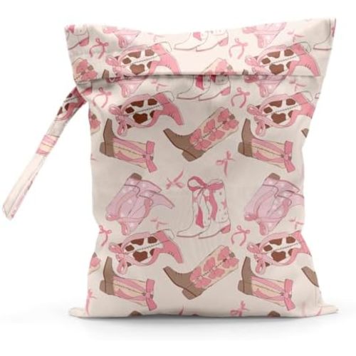 Waterproof Cloth Diaper Wet Dry Bag, Pink Reusable Travel Beach Pool Daycare Soiled Toddler Items Yoga Gym Bag for Swimsuits or Wet Clothes Diaper Western Boots Wet Bag