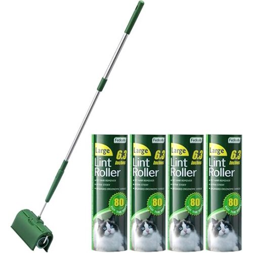 Fedicelly Large Lint Rollers Pet Hair Extra Sticky Floor, Cat Dog Hair Remover Laundry Clothes Carpet Furniture,6.3 inches Wider with 320 Sheets Giant Lint Remover Brush for Couch with Long Handle