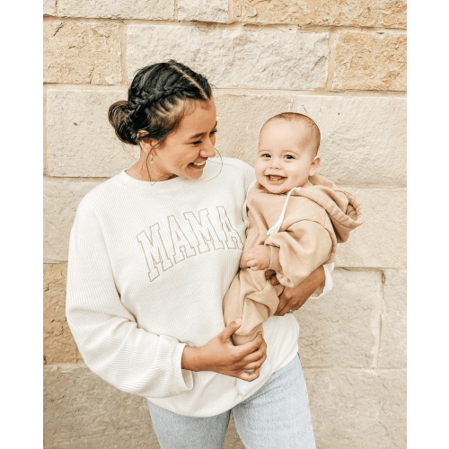 Mama (Varsity, Toffee) - Embroidered Corded Sweatshirt (Ivory)