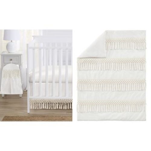 Sweet Jojo Designs Boy Or Girl Gender Neutral Unisex Baby Crib Bedding Set - Bohemian Fringe Off White 4pc
