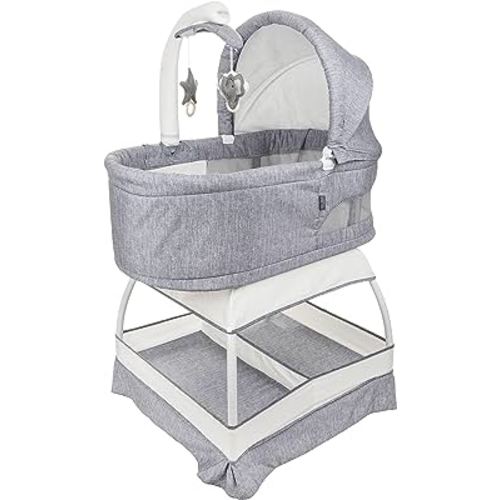 Amazon.com: TruBliss Baby Sweetli Nurture Infant Bassinet Bedside Crib Sleeper with Play2Sleep Electric Mobile, Room Temp and Humidity Indicator, Feeding Reminder, Night-Light, and Vibration (Denim Melange) : Baby