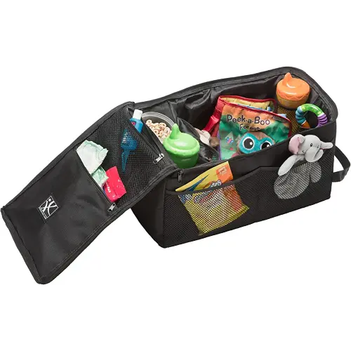 J.L. Childress Backseat Butler Car Organizer, Storage for Kids Drinks, Snacks, Bottles, and Toys. Includes 2 Cupholders and 10 Side Pockets, Portable and Easy to Clean, Black