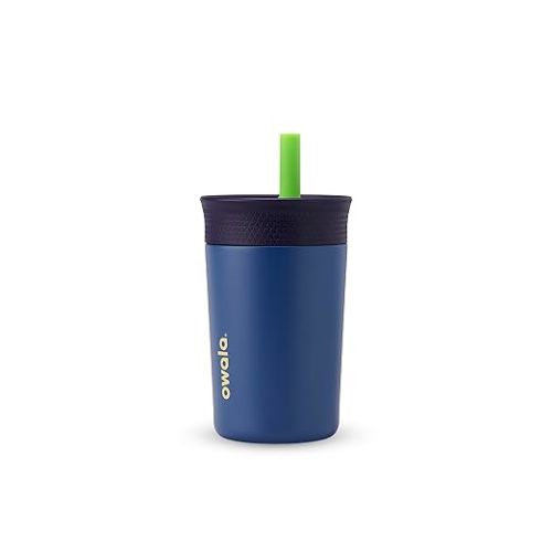 Owala Kids Insulation Stainless Steel Tumbler with Spill Resistant Flexible Straw, Easy to Clean, Kids Water Bottle, Great for Travel, Dishwasher Safe, 12 Oz, Navy and Blue (Home Base) - Navy & Blue - Drinking Cup