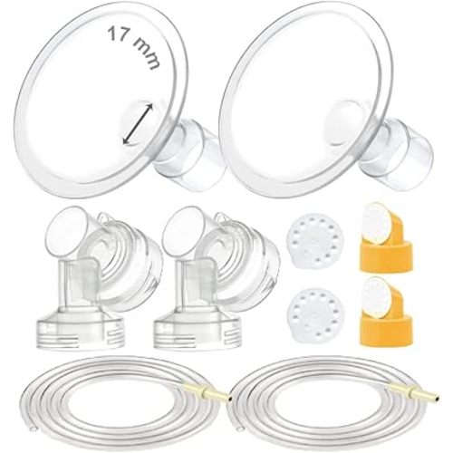 Maymom Breast Pump Kit Compatible with Medela Pump in Style Advanced Pump; 2xTwo-Piece 17mm Breastshield, 2 Valve, 4 Membrane, 2 Replacement Tubing; Replacement Part for Medela Shield, Medela Valve