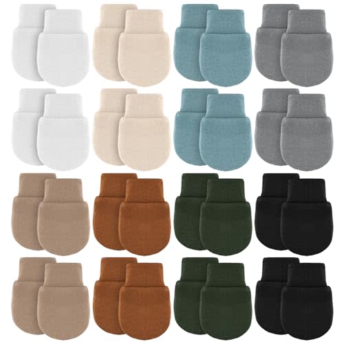 Cuffbow 16 Pairs Baby Mittens No Scratch Mittens Infant Toddler Gloves for 0-6 Months Newborn Boys Girls