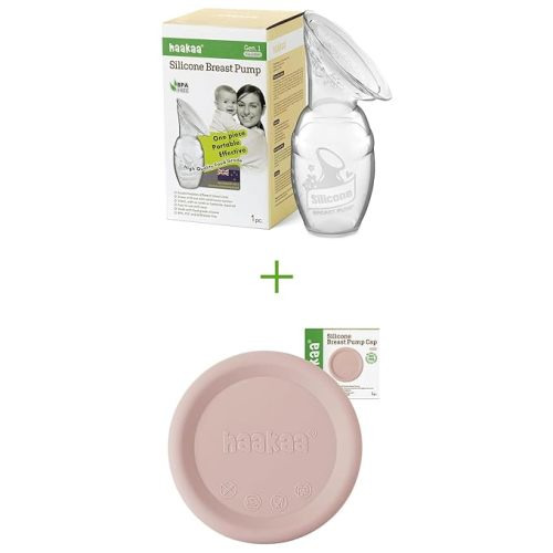 haakaa Manual Breast Pump 100ml/4oz & Silicone Cap (Blush) Combo