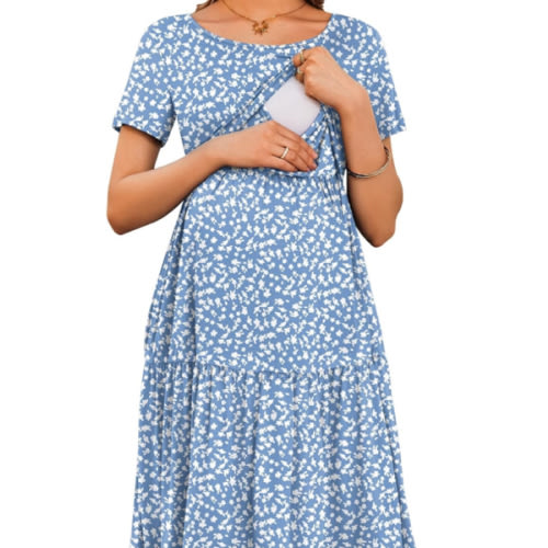 Ekouaer Nursing Dress Summer Short Sleeve Breastfeeding Casual Knee Length Maternity Dresses S-XXL