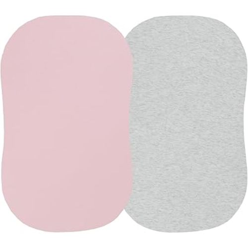 100% Organic Cotton Bassinet Sheets Compatiable with All Halo Bassinest, 2 Pack Jersey Knit Fitted Sheet for Baby Boy and Girl, Pink and Light Grey