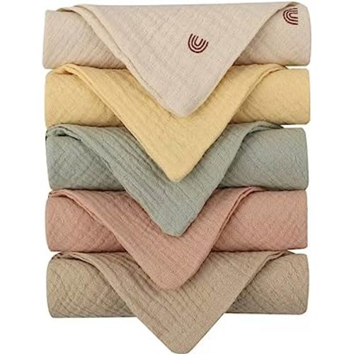 Baby Muslin 100%Cotton Burp Washcloth 4 Layer Small Saliva Towel Wash Face Towel Hypoallergenic 5 Pieces 8x8.5in Cloths Multi-Colors Washcloths Baby Burping Cloth Newborn Gift Sets,Small 8x8 inches