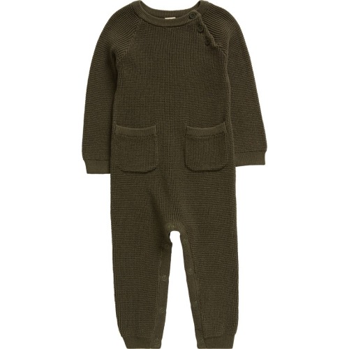 Baby Waffle Knit Cotton Pocket Romper, 3M, Olive Sarma