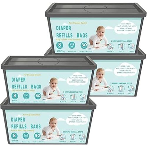 Diaper Pail Refill Bags Compatible with Genie Easy Roll Signature Diaper Pails and Platinum Diaper Pail,7-Layer Odor-Barrier Technology, 4 Packs (120 Bags)