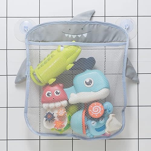 Mesh Bath Toy Storage, The bath toy holder for Bathtub Toys & Bathroom Organizer Bag- For Kids & Baby,Compatible with bath toy storage,with Two Complimentary Suckers(Shark)