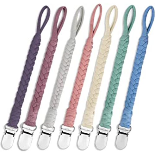 7 Pcs Pacifier Clips for Baby Girls & Boys, Handmade Braided Pacifier Clip Cotton Binky Clips Fits All Pacifiers Pacifier Holder Modern Unisex Smoother Baby Gifts