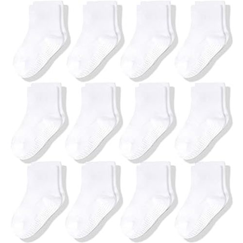 CozyWay Baby Anti Slip Crew Socks with Grips, 12 Pairs, Non Skid for Toddlers, Little Boys, Girls, Infants, Kids