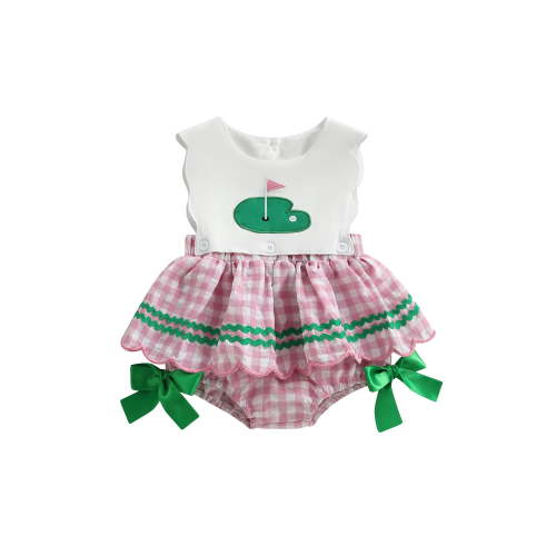 BemeyourBBs Baby Girl Romper Dress Golf Embroidery Sleeveless Round Neck Bodysuit