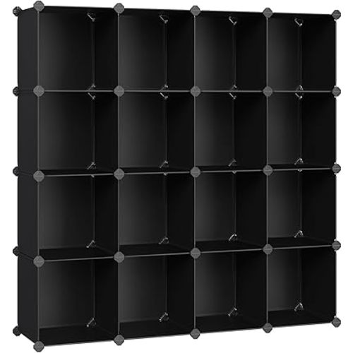 SONGMICS Cube Storage Organizer, Set of 16 Plastic Cubes, Closet Organizers and Storage, Room Organization, Bedroom Living Room, 12.2 x 48.4 x 48.4 Inches, Black ULPC44BK