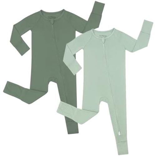 JunNeng Rayon of Bamboo Baby Sleeper with Mittens Cuffts Feet & Non-Slip Design, 2 Way Zipper Pjs Sleep'N Play Romper