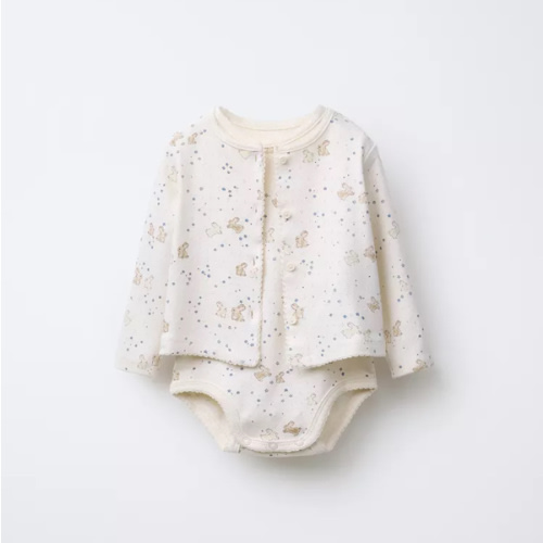 PACK OF PRINTED POINTELLE BODYSUIT AND JACKET - Ecru | ZARA United States