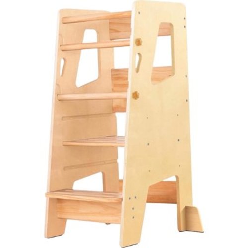 Baby Proof Me Essentials | Montessori Toddler Tower Kitchen Learning Stool Helper - Adjustable Baby Child Step Stool (Natural Wood)