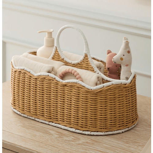 Scallop Rattan Diaper Caddy