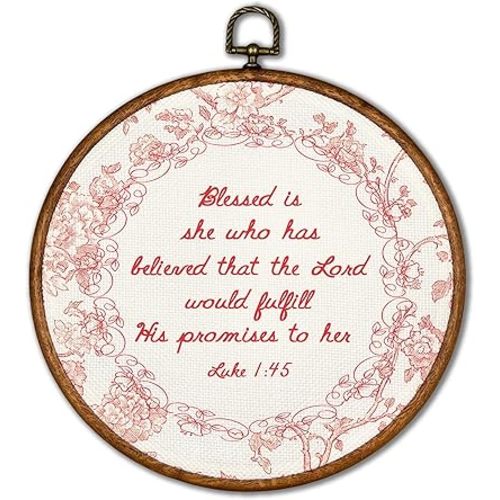 KSDUT Christian Wall Decor Art - Flower Trendy Retro Wall Art Canvas Frame Hanging Prints, Bible Verse Preppy Round Wall Art Decor for Grandmillennial Home Bedroom Decorations 10"x10"