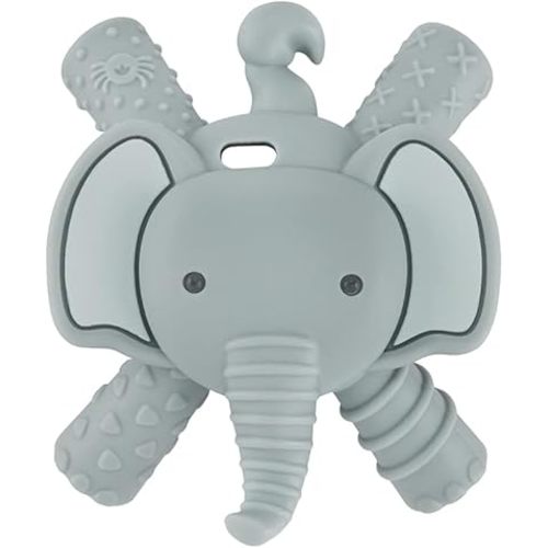 Itzy Ritzy - Ritzy Teether for Molars - Massages Sore Gums & Reaches Back Molars - Silicone Baby Teething Toy with Multiple Textures & Flexible Design - Teething Relief for 3 Months & Up (Elephant)
