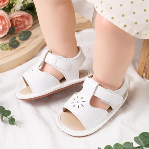 Meckior Baby Toddler Infant Girls PU Leather Soft Open Toe Summer Sandals Flower Princess Flat Shoes