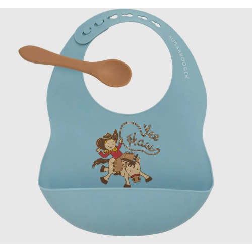 Yeehaw baby silicone bib&amp; spoon set