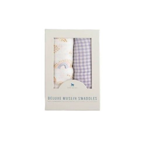 Little Unicorn Deluxe Muslin Swaddle Blanket - Rainbow Gingham - 2pk