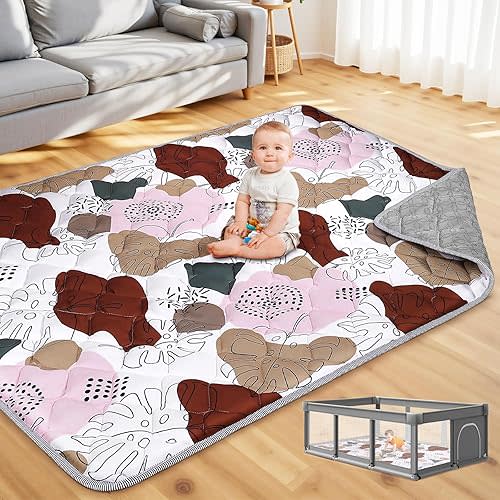 74x50 Playpen Mat for Baby Crawling: Large Baby Play Mat for Kids Infants, Toddler, Soft Non-Slip & Washable Baby Floor mat, Foldable Playmat for Indoor & Outdoor, Boho Pattern