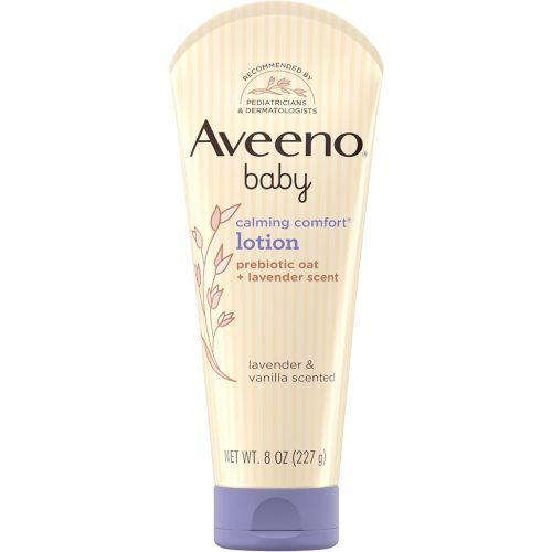 Aveeno Baby Calming Comfort Moisturizing Lotion with Relaxing Lavender & Vanilla Scents, Non-Greasy Body Lotion with prebiotic Oatmeal & Dimethicone, Paraben- & Phthalate-Free, 8 fl. oz
