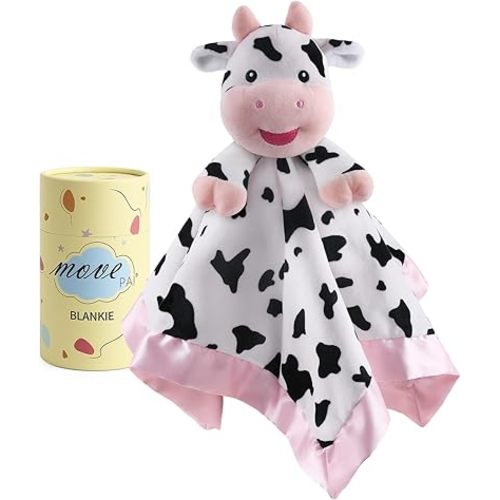 Baby Security Blanket, Soft Baby Lovey Toy Blanket for Girls, Snuggle Toy Lovie Newborn Gift, Stuffed Animals Cow 16 Inch