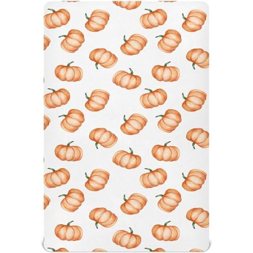 Cute Pumpkins Print Autumn Halloween Orange Thanksgiving Breathable Mini Crib Mattress Sheets Fitted, Toddler Baby Sheets for Crib Mattress Soft & Breathable 39 * 27 * 5In