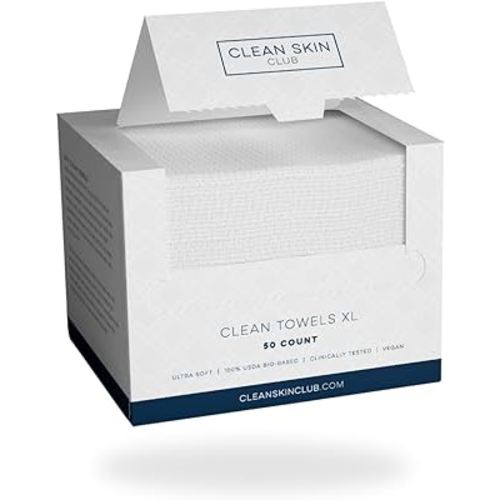 Clean Skin Club Clean Towels XL™, 100% USDA Biobased Face Towel, Disposable Face Towelette, Makeup Remover Dry Wipes, Ultra Soft, 50 Ct, 1 Pack