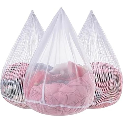 3Pcs Mesh Laundry Bags Washing Machine Mesh Wash Bags for Delicates Clothes,Bed Linen,Toys with Drawstring Closure Sturdy