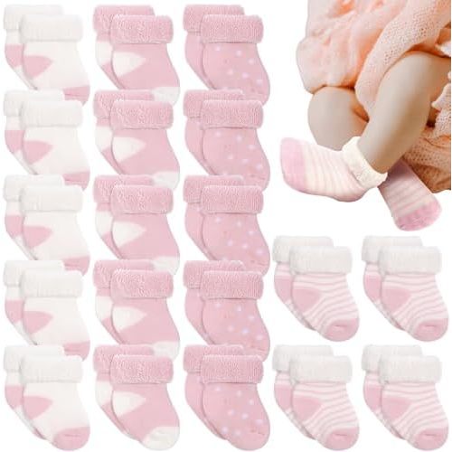Janmercy 20 Pairs Preemie Socks Premature Newborn Baby Terry Bootie Warm Socks for Preemie Baby