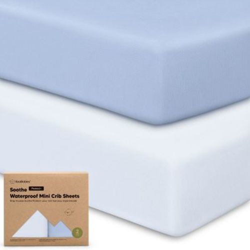 KeaBabies 2pk Soothe Waterproof Fitted Mini Crib Sheets for Girl, Boy, 100% Organic Soft Cotton Pack and Play Sheets