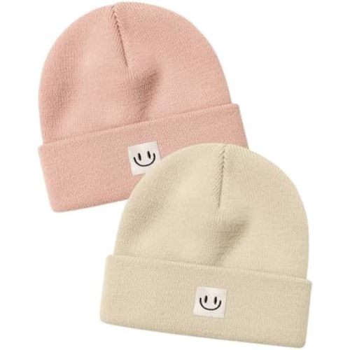 FURTALK Baby Beanie Cute Toddler Winter Hat Knit Boys Girls Warm 2 Pack Kids Embroidered Beanies Cap for 0-8 Years