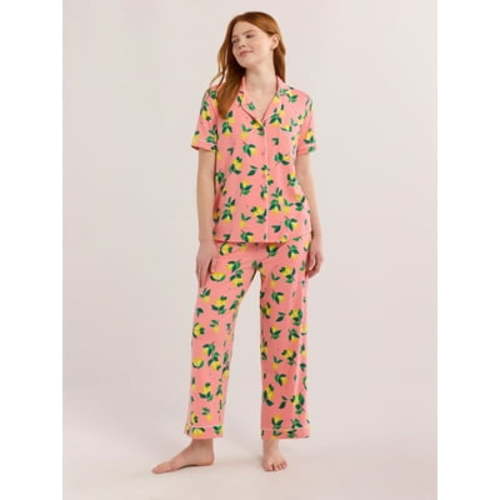 Joyspun Women's Short Sleeve Notch Collar Knit Top & Capri Pajama Set, 2-Piece, Sizes XS-3X