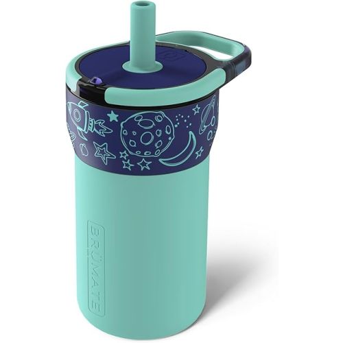 BrüMate Leap 12oz 100% Leakproof Kids Tumbler with Handle and Silicone Soft Straw | Drop Resistant Silicone Sleeve | For Kids 4+ | Insulated Stainless Steel | Cup Holder Friendly | 12oz (Outer Space)