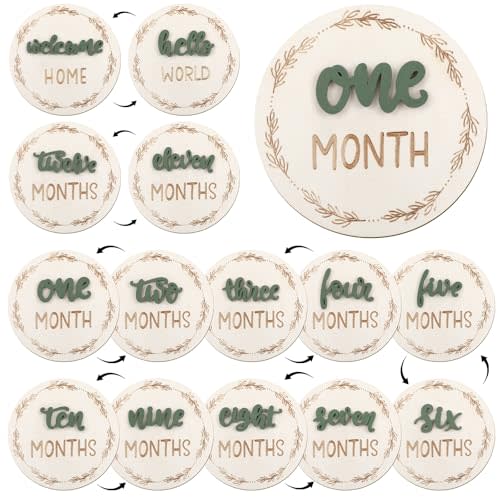 7 Pcs Baby Monthly Milestone Cards Sign, Double Sided 3D Baby Milestone Signs Baby Growth Cards Milestone Wooden Circles for Baby Boy Girls 1-12 Months Baby Milestone Pictures (Double Sided)