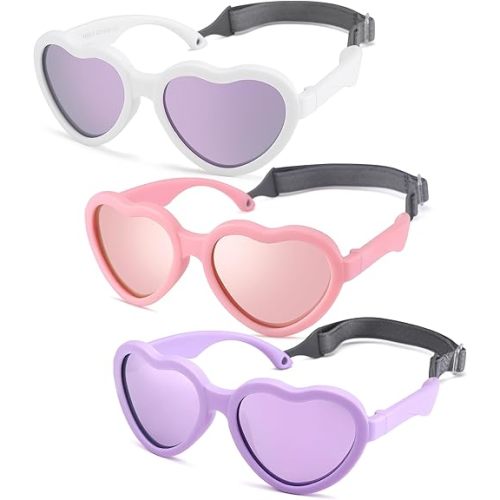 Flexible Heart Shaped Baby Polarized Sunglasses with Strap Adjustable Toddler & Infant Age 0-24 Months
