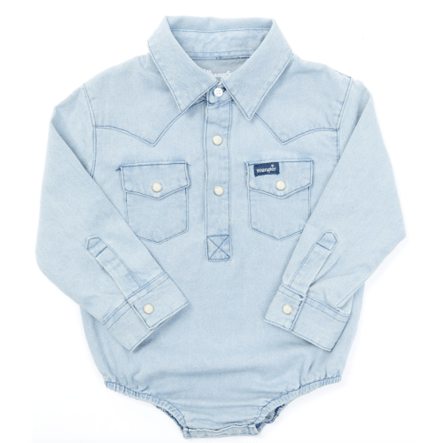 6-9M - Wrangler Infant Boys' Long Sleeve Collared Onesie | Sheplers