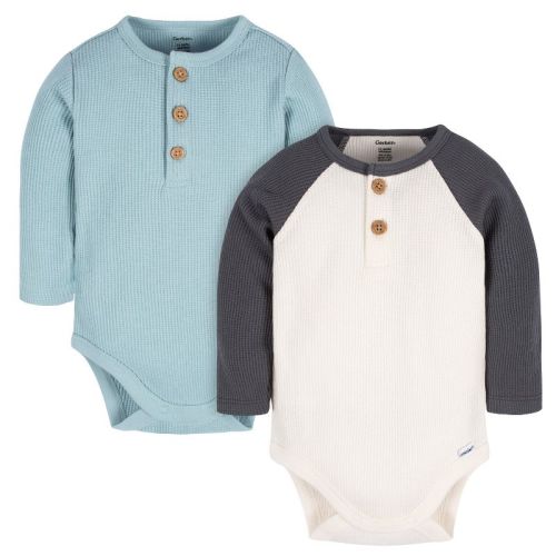 Gerber Baby Boys' Long Sleeve Onesies Bodysuits - Blue/ivory - 0-3 Months - 2-pack