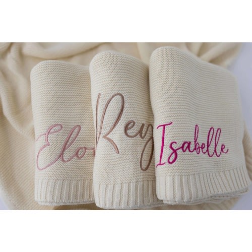 Personalized Knit Baby Blanket | Embroidery Gift for Baby Shower | Stroller Blanket | Monogrammed Newborn Baby Gift | Soft Cotton Knit