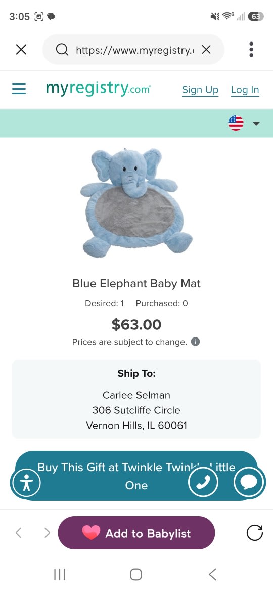 Blue Elephant Baby Mat