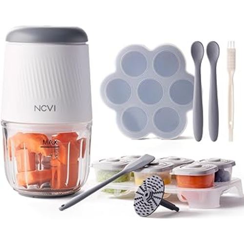 NCVI Puree Baby Food Maker Set, Baby Food Processor Blender and Puree Machine One Step with 8 Blades, 13-in-1 Processor Set Including Food Containers, Freezer Tray, Silicone Spoon, Spatula and Brush