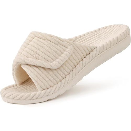 Amazon.com | Litfun Orthopedic House Slippers for Women Adjustable Arch Support Indoor Slippers Open Toe Corduroy Bedroom Shoes, Beige 39 | Shoes