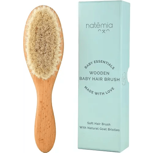 Natemia Baby Hair Brush - Soft Bristle Hair Brush Baby, Baby Registry Gift, Soft Baby Brush, Toddler Hair Brush for Boys & Girls, Newborn Baby Essentials, Newborn Hair Brush, Baby Wooden Brush